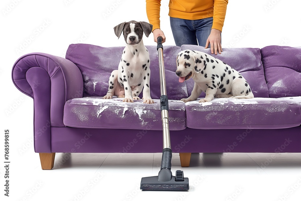 Dalmatians and purple sofa cleaning