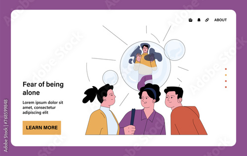 Fear of loneliness. Frightened young man drifting away from his friends.