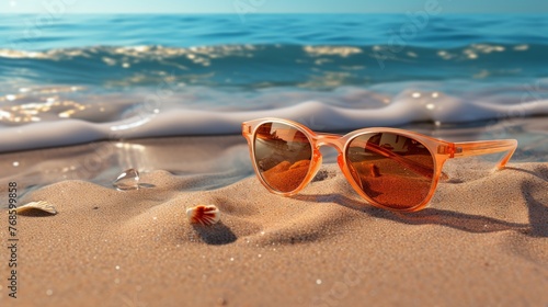 Seaside sunglasses a symbol of summer travel, relaxation, and leisure by the beach