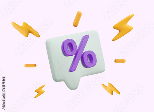 Comment sign with percent, lightning. Credit offer, mortgage, deposit