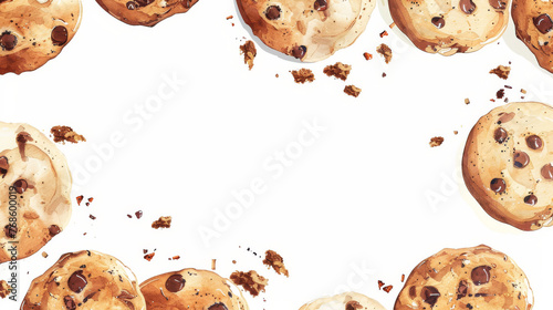 watercolor cookies and sweets background with copy space in the center