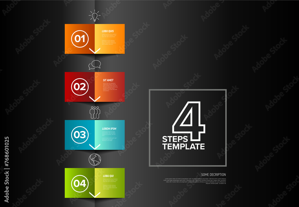 Four simple colorful folded editable paper steps process infographic ...