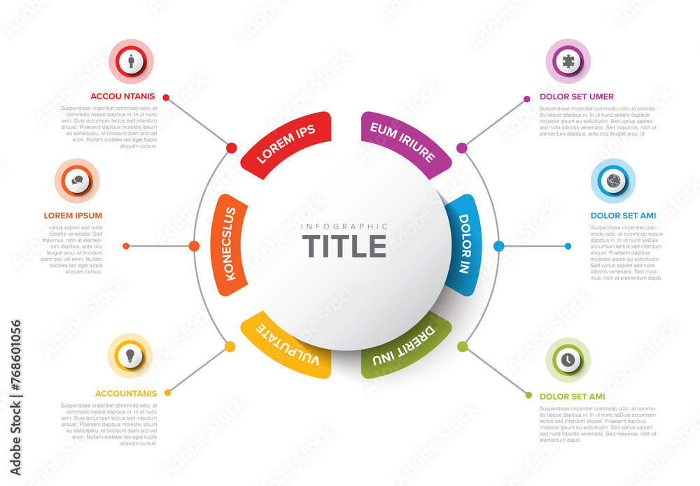 Colorful Circular Infographic Design Template with six element and title in the middle