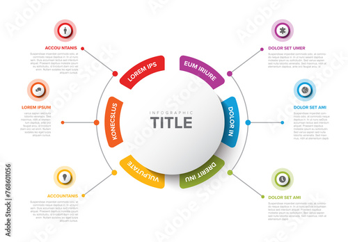 Obraz na płótnie Colorful Circular Infographic Design Template with six element and title in the middle w salonie