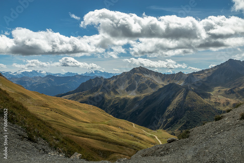 Paysage du Beaufortain en été , au lac Amour avec le Crêt du Rey, Savoie , Alpes , France photo