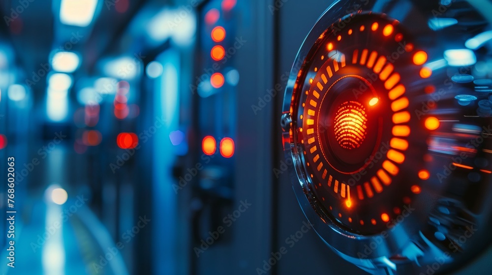 Obraz premium Secure biometric fingerprint scanner close up