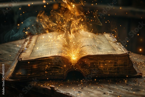 Pages of a magic book fluttering close up photo