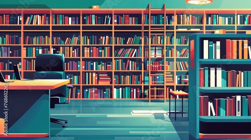 Digital libraries and online bookstores are envisioned in a flat design, illustrating the shift towards e-reading and internet-based education