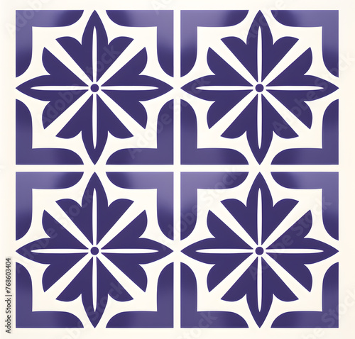 Tile Pattern in blue and white in the style of geometric minimalistic
