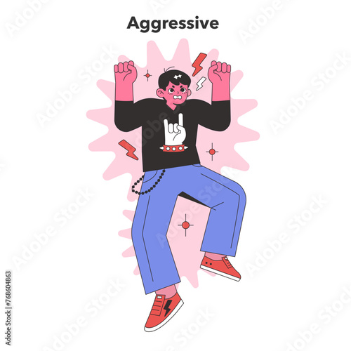 Aggressive Personality portrayal. Flat vector illustration