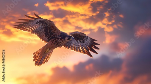 A majestic falcon soaring through a vibrant sunset sky  generative ai.
