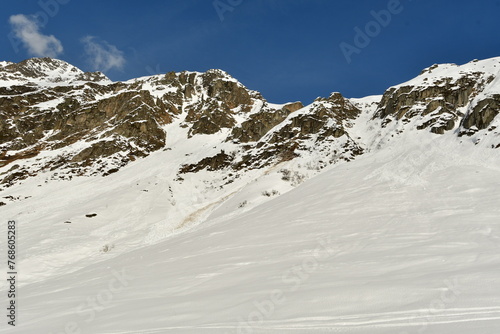 Moving Avalanche in wet snow swiss alps near Andermatt