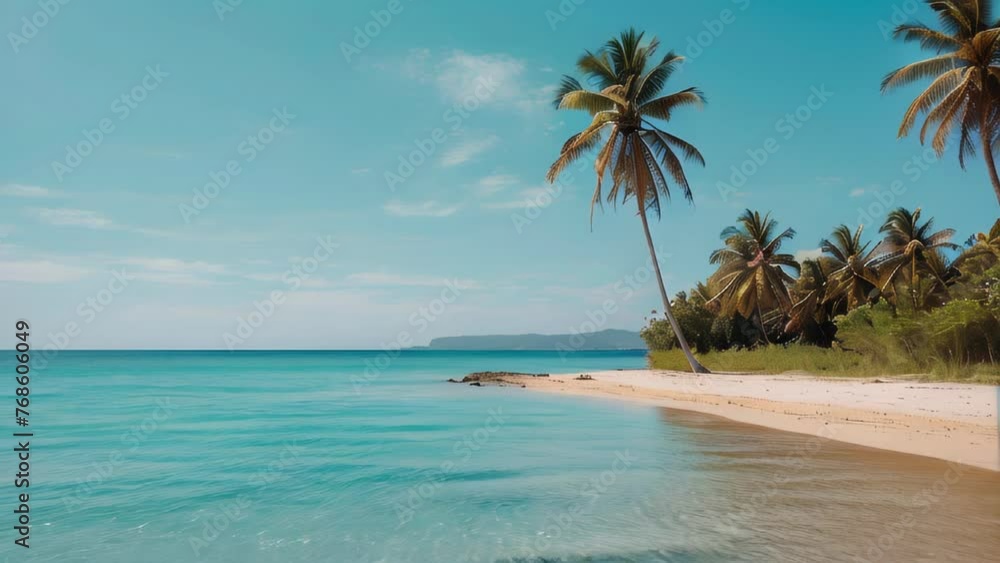 Tranquil tropical beach with palm trees and clear turquoise water Tranquil tropical beach with palm trees and clear turquoise water