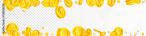 British pound coins falling. Scattered gold GBP