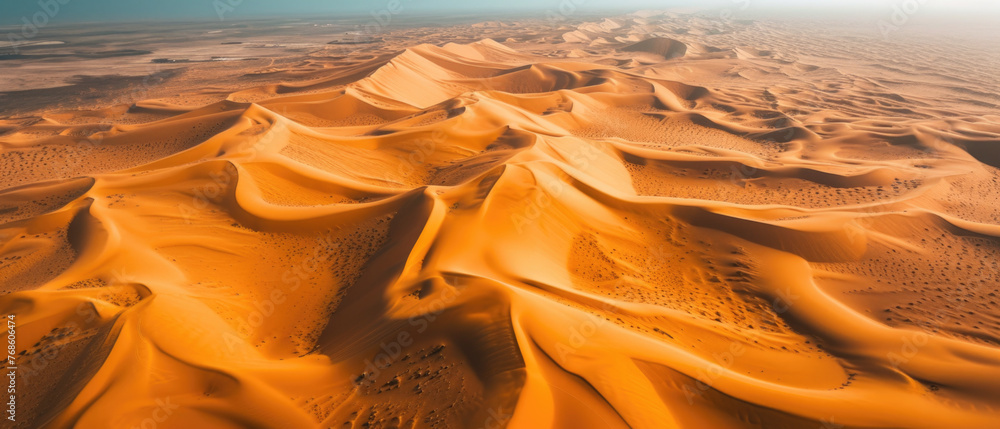 Aerial view of vast sahara desert sand dunes - obrazy, fototapety, plakaty 