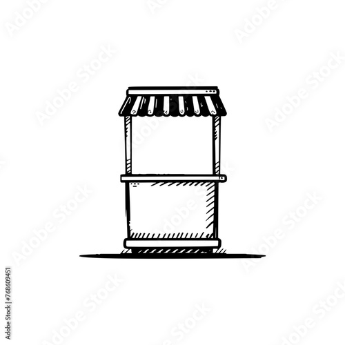 Street Food cart vector illustration with blank ribbon
