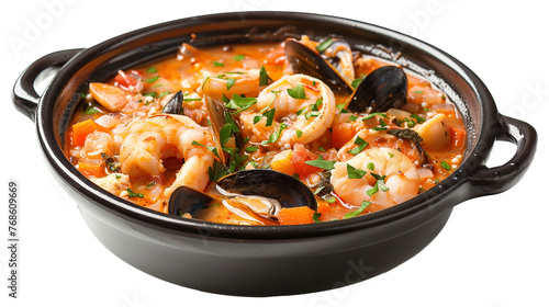 Delicous food cioppino on bowl, isolated on white background