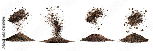 Set of a fertile soil falling in the air isolated on a transparent background photo
