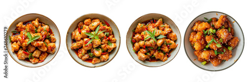 Set of a product shot of a bowl of orange chicken on a transparent background