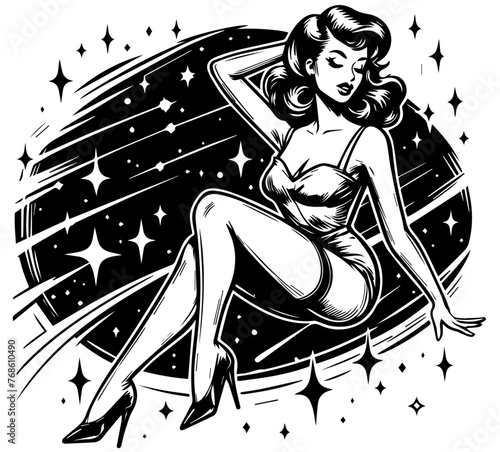pin-up girl in space vector illustration © Cris