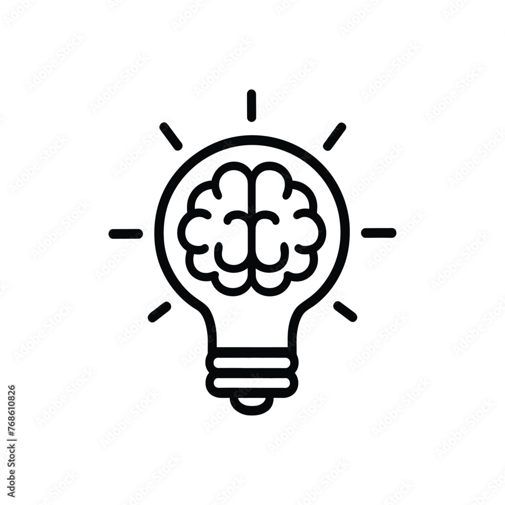 Creative idea flat line icon. Brain in lightbulb vector illustration. Thin sign of innovation, solution, education logo Creative idea flat line icon. Brain in lightbulb vector illustration. Thin sign of innovation, solution, education logo