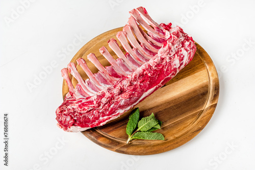 Raw rack of lamb on the white