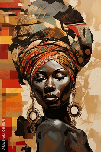 Portrait of an African woman depicting diverse ethnicity and tribal culture. Abstract poster art. Ai generative