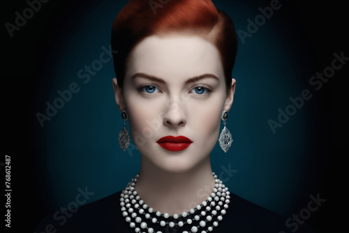 Portrait of a beautiful fashionable girl, with hairstyle, makeup and jewelry, concept, style and glamour
