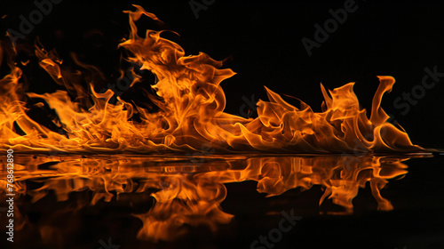 Fire flames on black background. Generative Ai photo