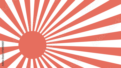 Retro background rising red sun rays, Japan sun flag rays