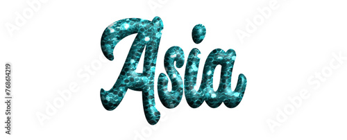Asia - light blue color glitter, fabric style -name - three-dimensional effect tubular writing - Vector graphics - Word for greetings, banners, card, prints, cricut, silhouette, sublimation