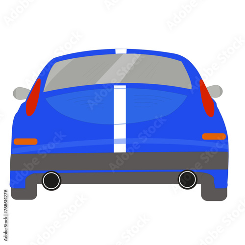 Voiture coupé 2 portes de couleur bleue de dos