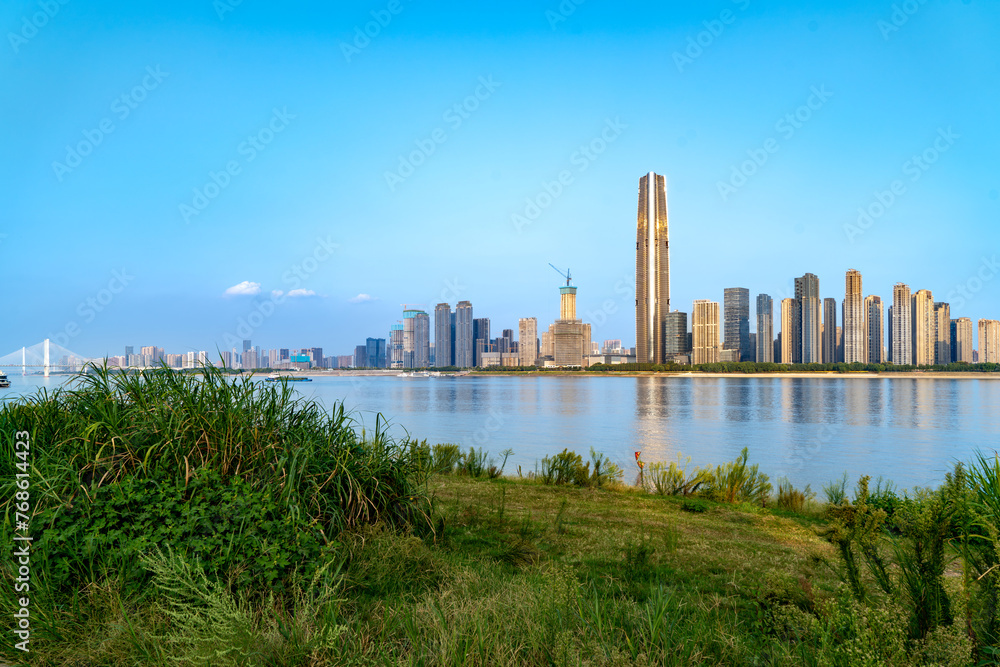 The Yangtze River Bridge and Skyscrapers by the River, Wuhan, China