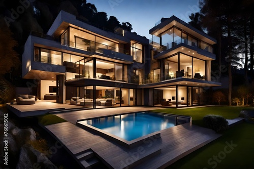 Evening view of a luxurious modern house