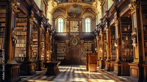 The essence of learning and curiosity is captured in an old library, where books open gateways to vast realms of knowledge
