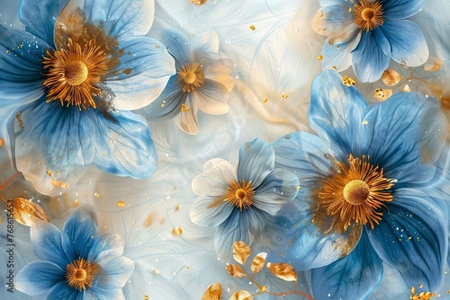 Blue Flowers Painting on Blue Background