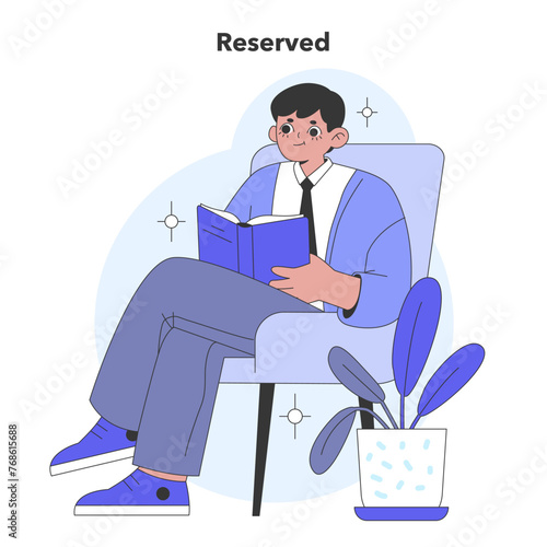 Reserved personality type from Big Five. Flat vector illustration