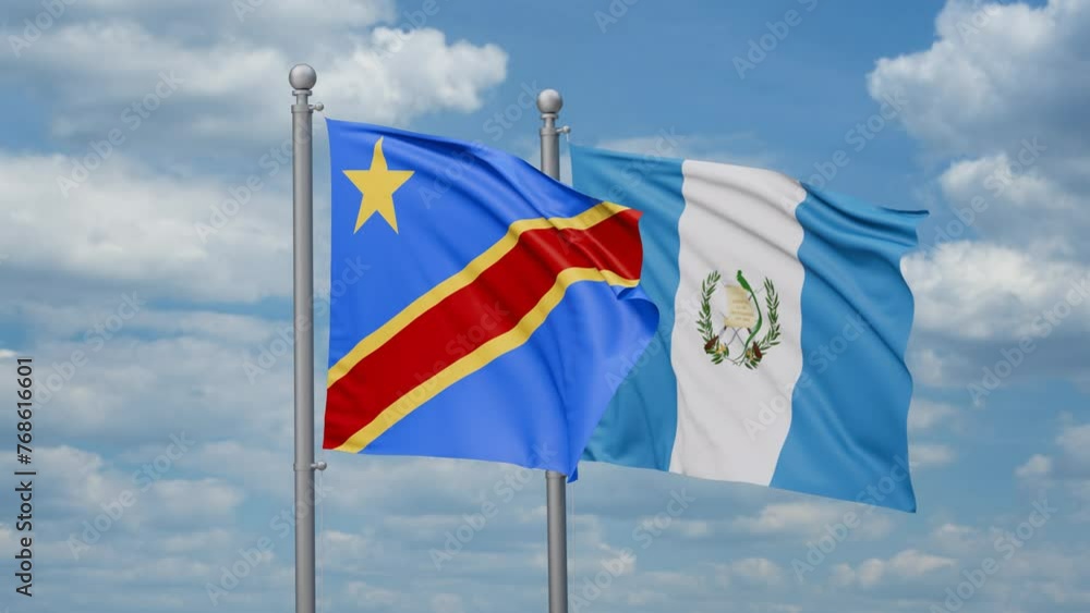 Guatemala and Democratic Republic of the Congo two flags waving together, looped video, two country relations concept Guatemala and Democratic Republic of the Congo two flags waving together, looped video, two country relations concept