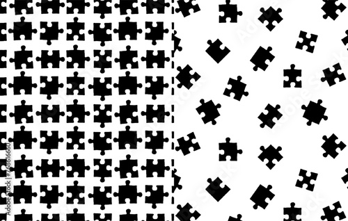Set of vector seamless pattern hand drawn doodle sketch puzzle pieces. Design for printshop, paper, textiles. Pattern for children