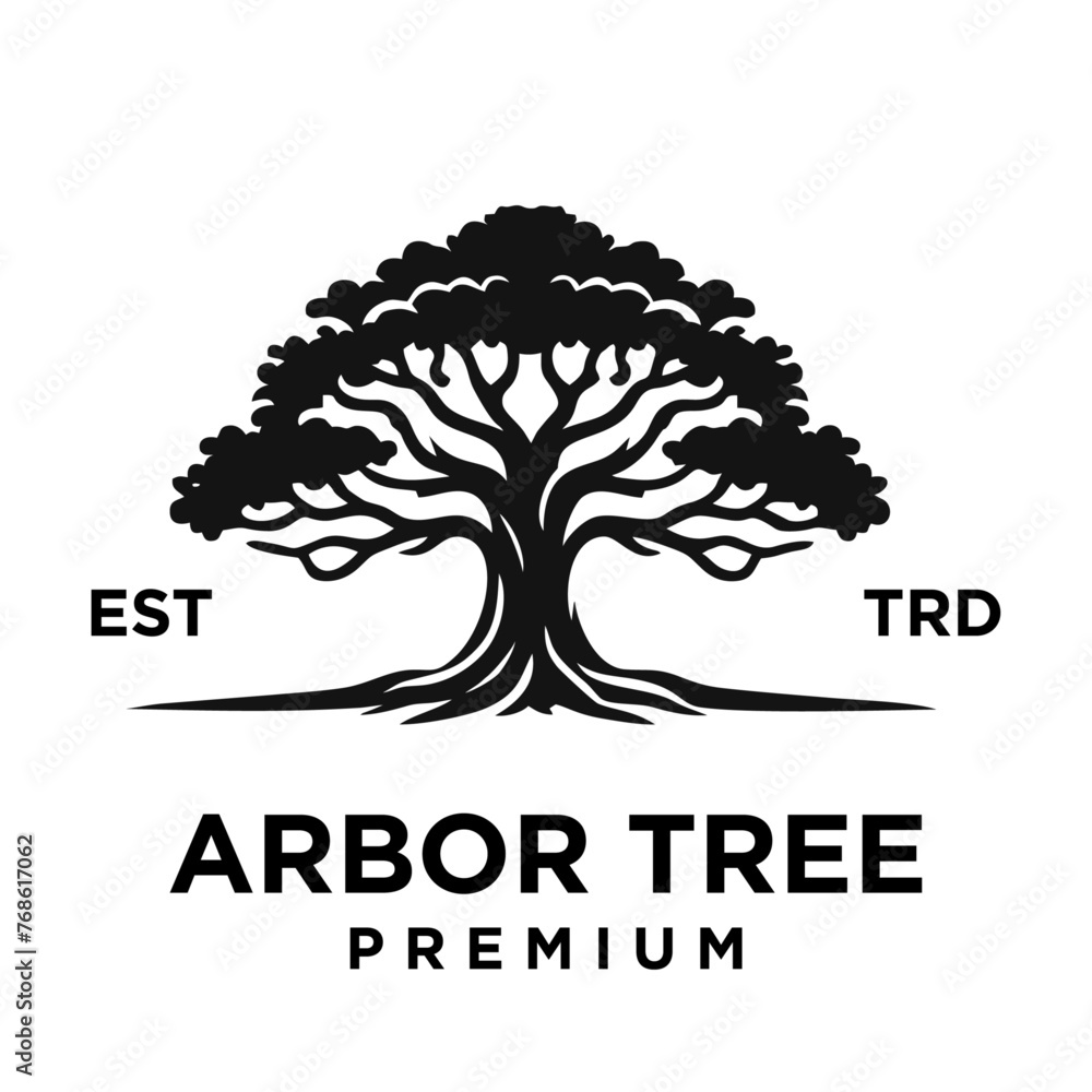 Fototapeta premium old Arbor tree logo mark design. Organic nature icon. Natural plant emblem. Tree of life symbol.