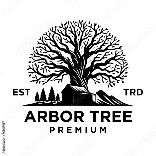 old Arbor tree logo mark design. Organic nature icon. Natural plant emblem. Tree of life symbol.