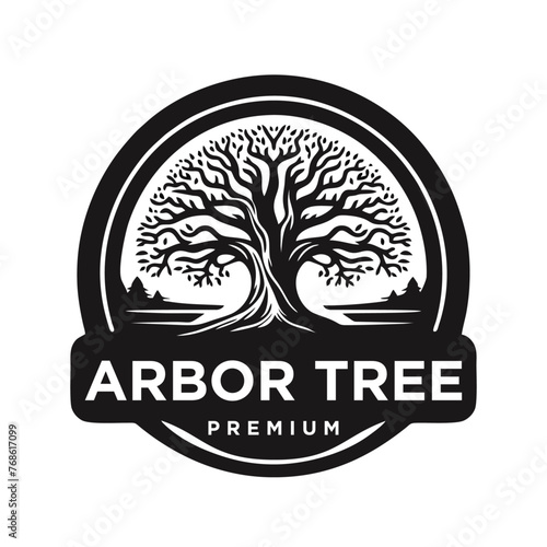 old Arbor tree logo mark design. Organic nature icon. Natural plant emblem. Tree of life symbol.