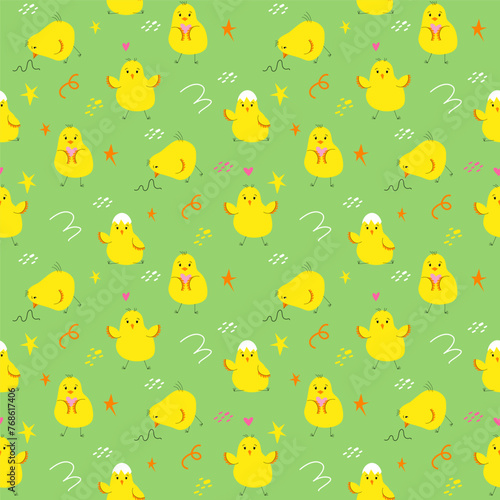 Seamless vector pattern with hatched little cute chickens. Print for children textiles, packaging, fabric, wallpaper.