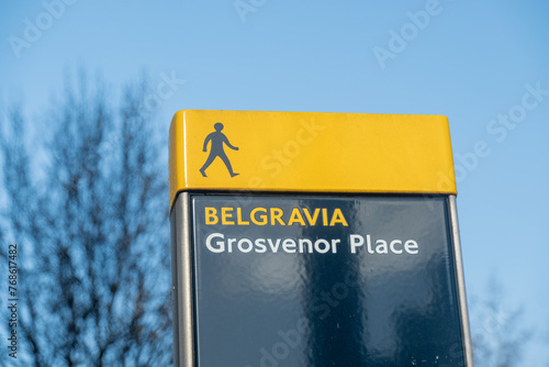 Schilderij op canvas LONDON-  Street sign for Belgravia, Grosvenor Place- an upmarket area of SW1 Wes