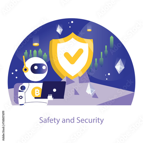 Trading and Crypto Bot concept. Flat vector illustration.