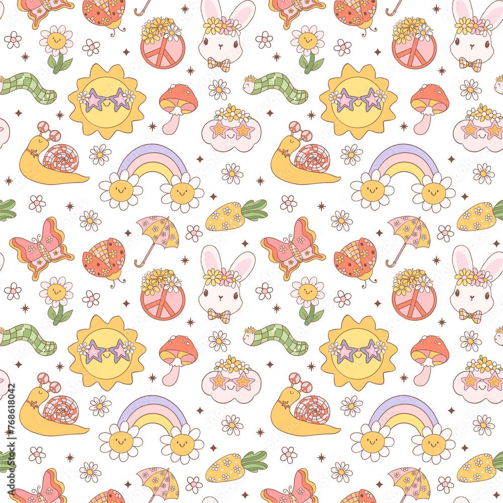 Retro spring pattern seamless doodle Retro spring pattern seamless doodle