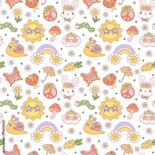 Retro spring pattern seamless doodle