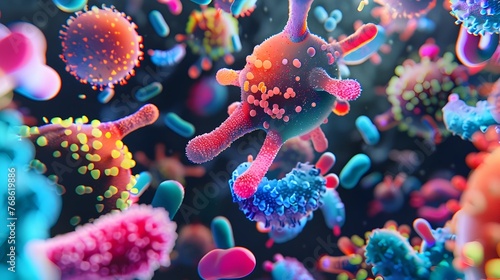 Vibrant Microscopic Illustration Depicting Disease-Causing Bacteria in Intricate Detail