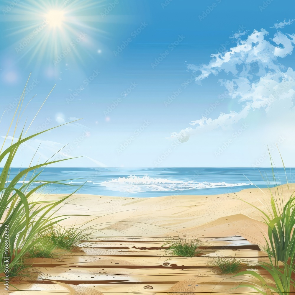 custom made wallpaper toronto digitalBeach Boardwalk and Sparkling Ocean Illustration