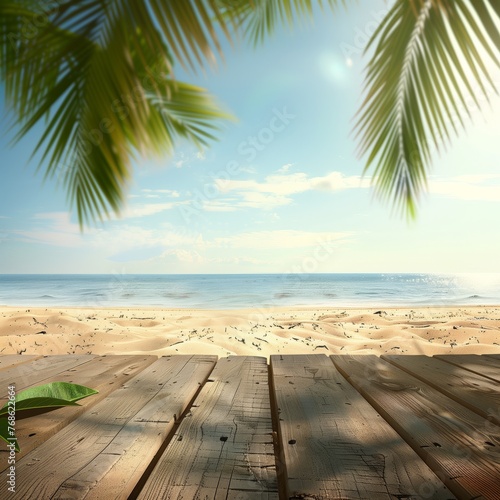 Serene Beach View from Wooden Deck with Palms